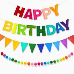 3D Happy Birthday Banner – Felt Rainbow Decorations, Reusable Bunting Flags, Par