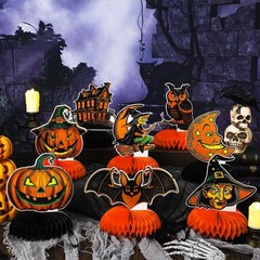 12 Pcs Vintage Halloween Honeycomb Orange, Black, Yellow, Green, White