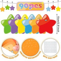90 Star Bulletin Cutouts Assorted Colors for Classroom Craft Decor