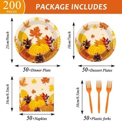 Disposable Thanksgiving Plates and Napkins Set – 200PCS for Effortless Cleanup