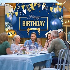 Happy Birthday Decorations Banner Large Navy Blue and Gold Balloons Backdrop