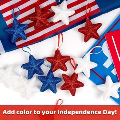 Glittering 2.5-Inch Red, White, and Blue Star Ornaments for Memorial Day
