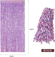 4 Pack Pink Tinsel Curtain Party Backdrop – 3.3 ft x 6.6 ft Sparkle Wavy Foil…