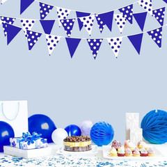32Ft Royal Blue Party Decorations Blue White Fabric Polka Dot Triangle Banner Fl