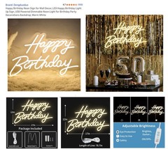 Dengduoduo LED Party Backdrop Birthday Neon Sign Warm White Plastic Decor