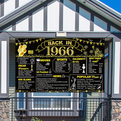 60th Birthday Black Gold Back in 1966 Banner Party Backdrop 180x110cm