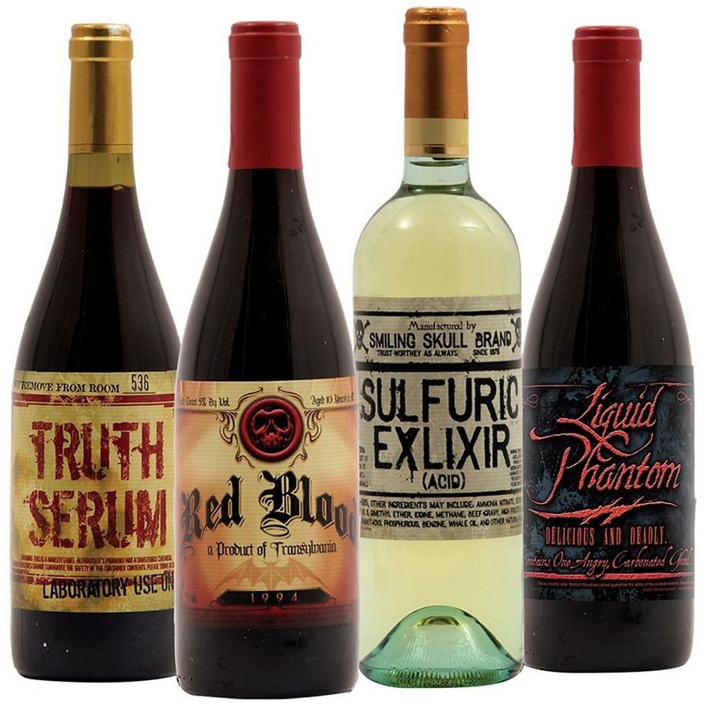 MORBID ENTERPRISES HALLOWEEN NOVELTY BOTTLE LABELS PACK OF (8) 4 STYLES, 2 EACH