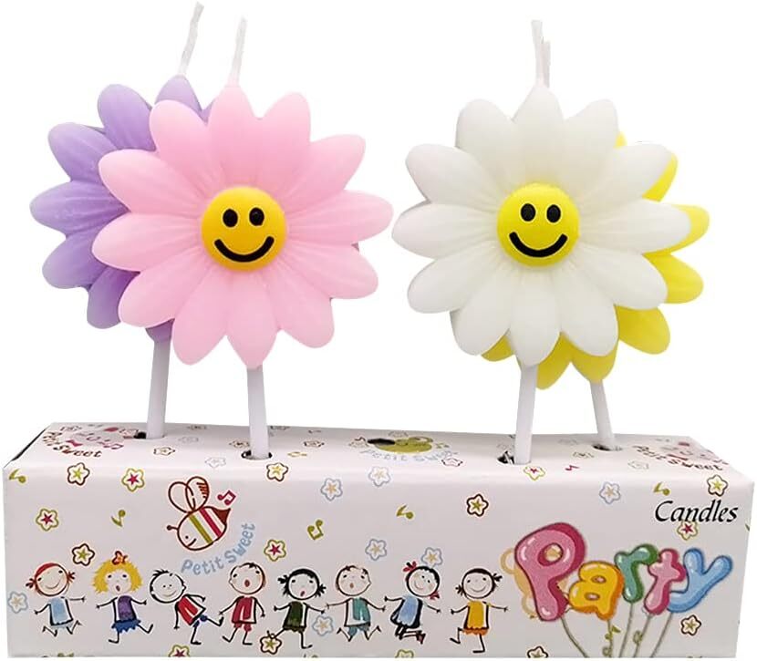 4Pcs/Set Daisy Birthday Candles, Cute Sunflowers Purple,White,Yellow