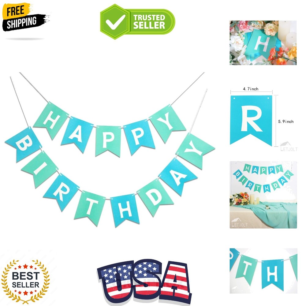 Mint Blue Happy Birthday Banner Signs Supplies for Boy Birthday Party Decorat…