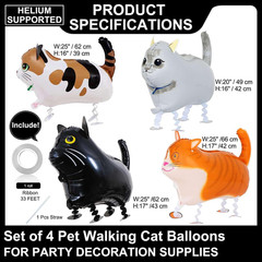 4 Pack Walking Cat Animal Balloons for Kids Birthday Party Pet Theme Decorations
