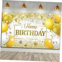 Happy Birthday Decorations Backdrop Banner for Men Women Boys White and Gold