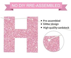 Happy Birthday Banner – Pre-Strung No DIY Birthday Decorations – Happy pink