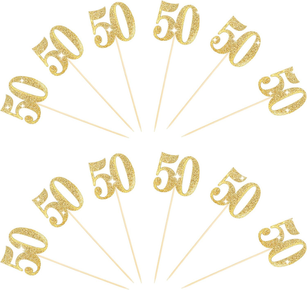 12Pcs Gold 50Th Birthday Centerpiece Sticks Glitter Number 50 Table Centerpieces