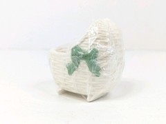 Ceramic Pottery Baby Bassinet Basket Crib White Green Boy Planter 3″x2″x2.5″ New