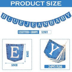2 Pack Blue Jean Denim Baby Shower Decorations, Blue Jean Baby Welcome Banner…