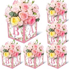 Cajas para centros de mesa de baby shower con diseño floral rosa 7x7x7 pulgadas