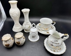 50th Wedding Anniversary LOT 15 pieces Plates Cups Bells ETC Decoration Gifts