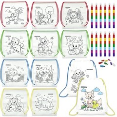 12 PCS colorable drawstring backpack for kids with 12 stackable crayons (7 co…