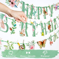 Wildflower Happy Birthday Banner Sage Green Floral Flower Party Decorations Gree