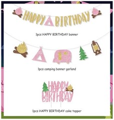 Happy Birthday Banner Camping Party Decorations