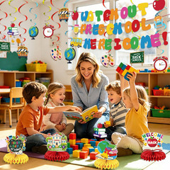 Back to School Decorations-Watch Out Preschool Banner, Hanging Swirls and Honeyc