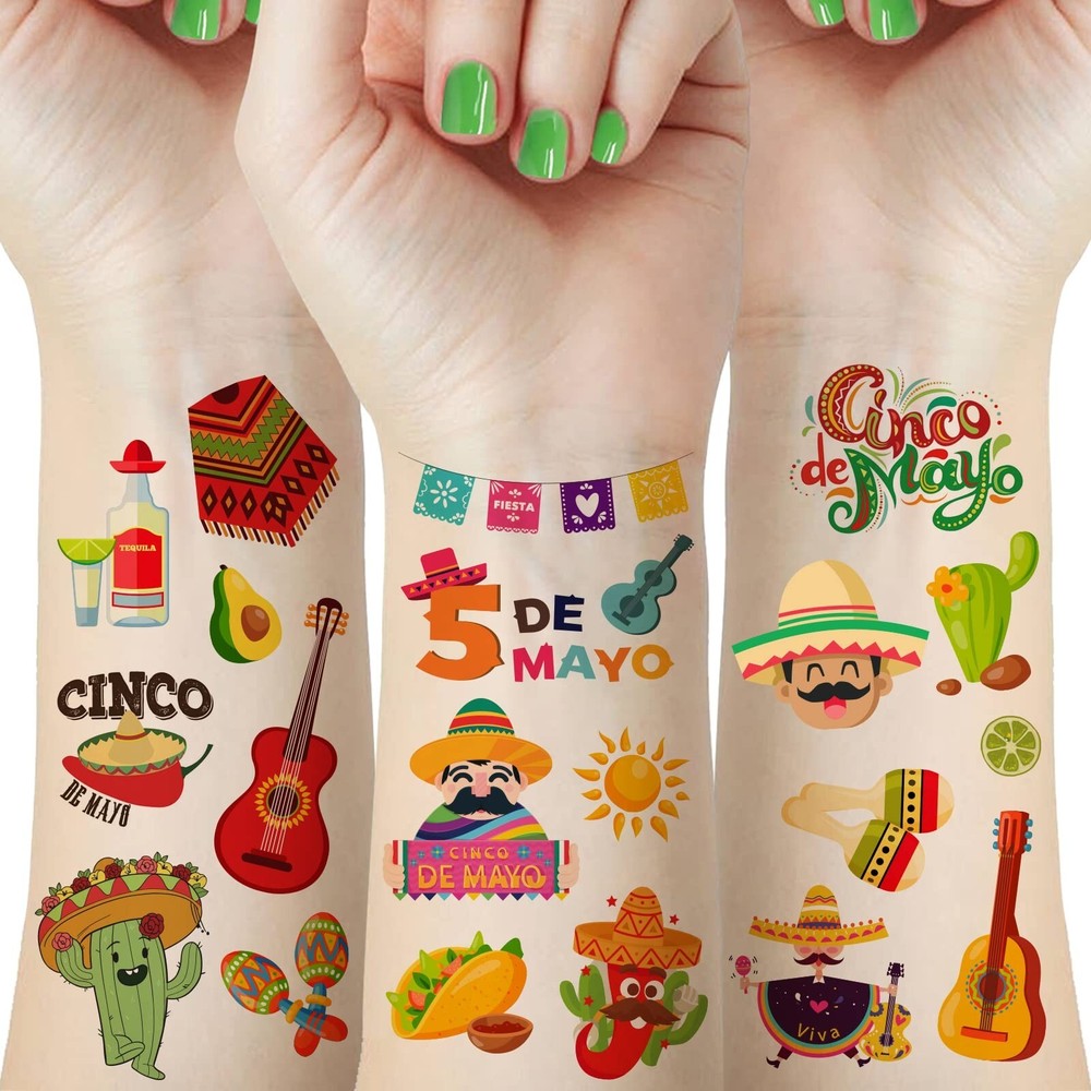 60 Pieces Cinco De Mayo Mexican Fiesta Tattoos for Kids, Fiesta Party Decorat…
