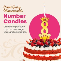 Gold Glitter Number 8 – Luxury Cake Topper Candle for Birthdays, Weddings & A…