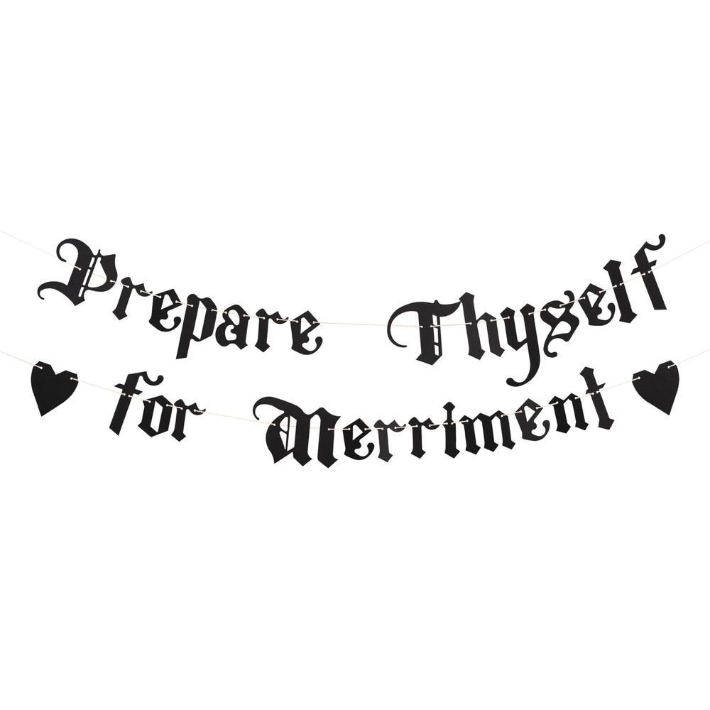 Gothic Banner – Black Old English Letter Garland with Hearts, Prepare Thyself…