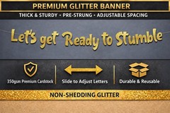 Pre-Strung Let’s Get Ready To Stumble Gold Glitter Banner – Funny Bachelor Pa…