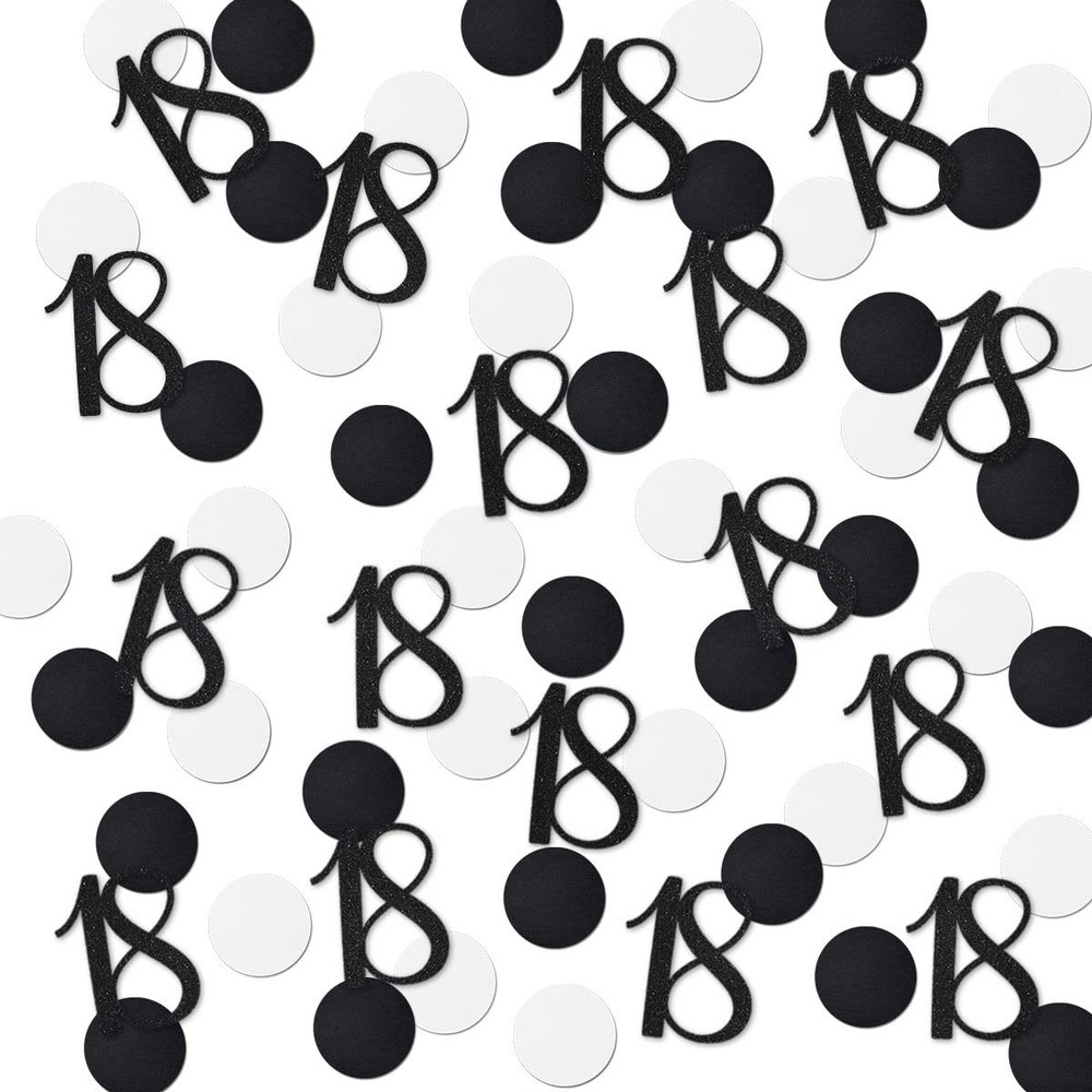 200 PCS Black Glitter 18 Number Confetti 18th Birthday Anniversary Party Table