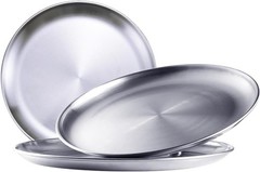 Stainless Steel Plates,3Pcs 8Inch Dinner Dishes Plates 8 inches, 3pcs Silver