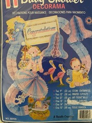 Beistle Baby Shower Decorama 11pc Set Vintage 70s Honeycomb Tissue Paper Retro