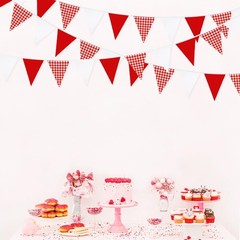 32Ft Red Party Decorations Red Plaid Checkered White Triangle Flag Gingham Pe…