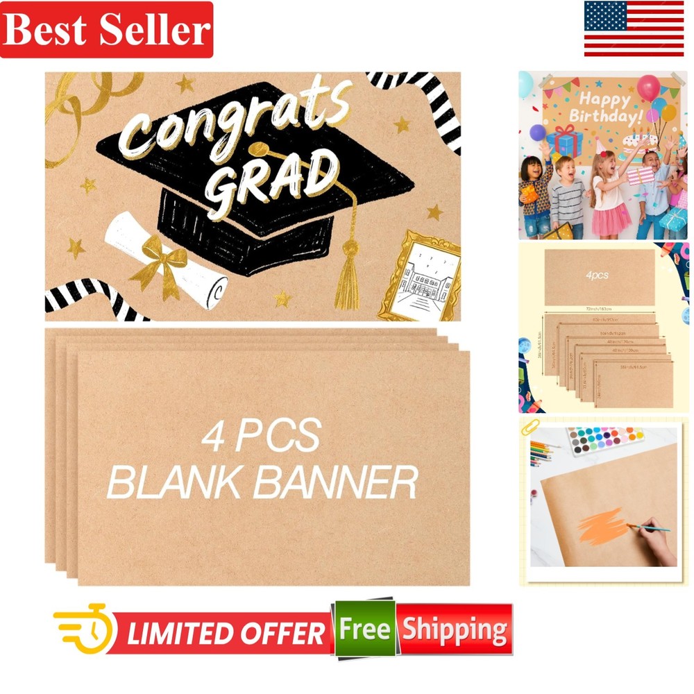 4 Pack 24″ x 36″ Blank Kraft Banners – Ideal for Parties and Grad Celebrations