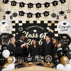 Graduation Decorations Class of 2026 Black Gold White 40pcs Grad Party Suppli…