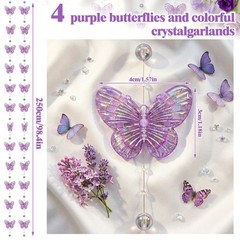 3D Purple Butterfly Decorations 32ft Butterfly Hanging Garlands Plastic Cryst…