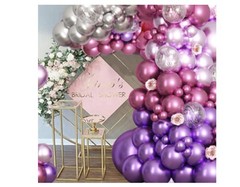 RUBFAC 110 PC Metallic Purple, Pink & Confetti Balloon Garland Arch Kit- Party