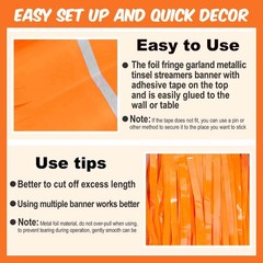 4 Pack 10 Ft Macaron Orange Foil Fringe Garland Metallic Streamers Tinsel Ban…