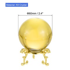 1Set 60mm/2.4″ K9 Crystal Ball Decorative Ball w Box and Metal Stand Yellow