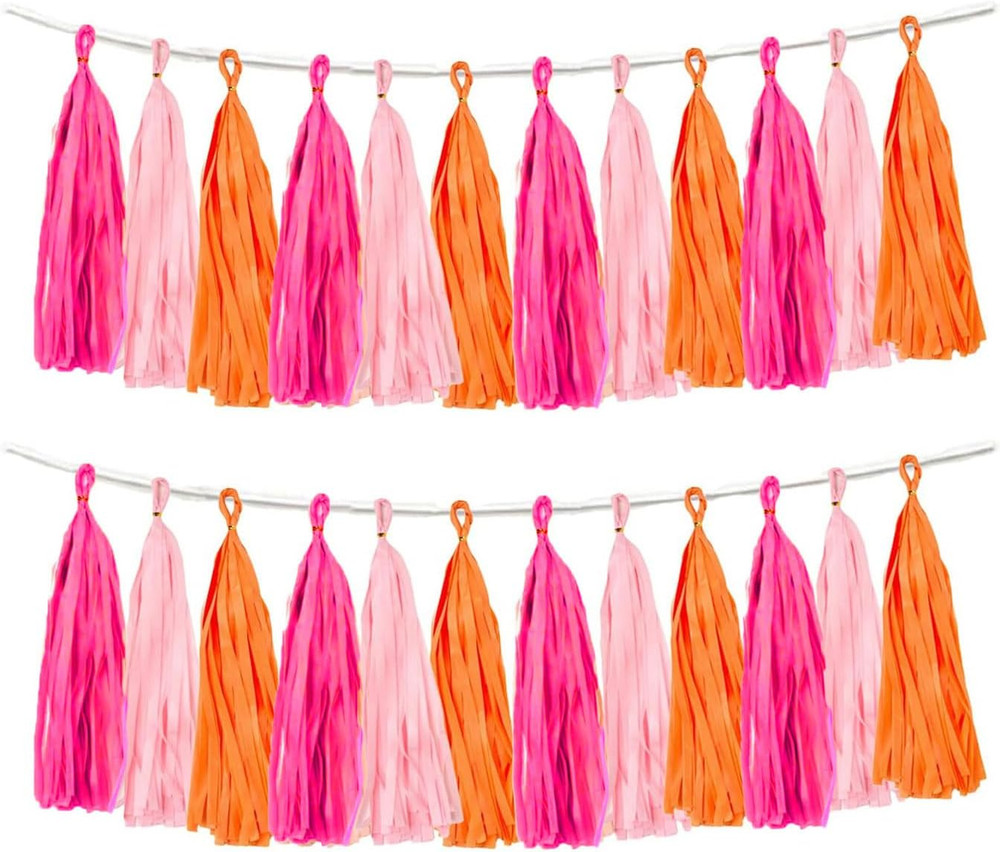Rose Red Pink and Orange Tassel Garland Banner Paper Tassels for Party Decoratio