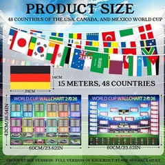 2Pcs World Cup Football 2026 Wall Chart A2 & 49ft/15m Flags Bunting for 2026 …