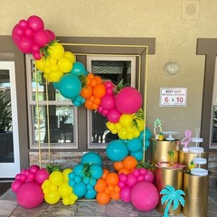 Hawaiian Tropical Theme Balloons Garland Kit with Green Hot Pink Metallic Gol…
