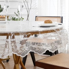 Clear Round Plastic Tablecloth Protector with Lace Around Waterproof Oil-Proof P