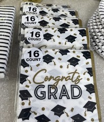 Gold White & Black Graduation-Napkins, Plates, Table Cloths & Balloon Holders
