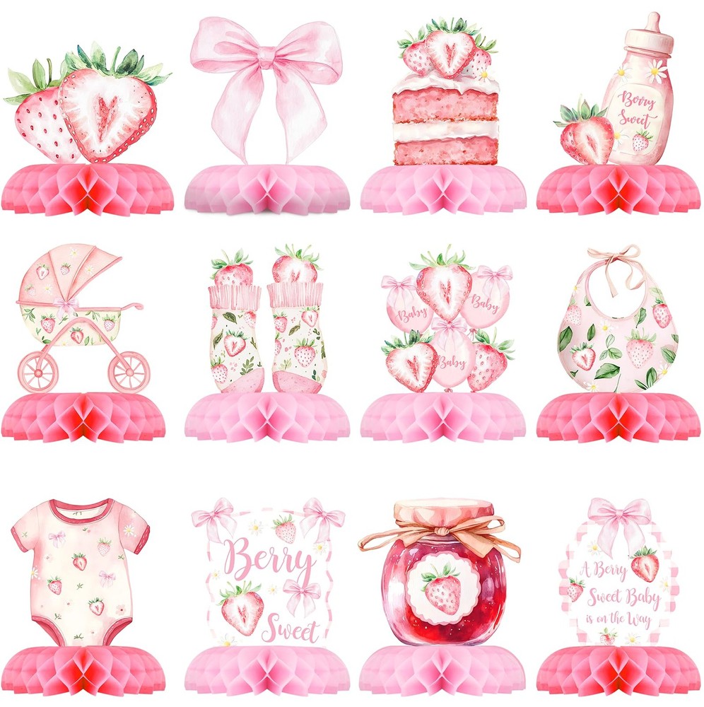Berry Sweet Baby Shower Table Centerpieces Strawberry Girl Party Decor 12 PCS