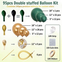 Double Dark Green and Gold Balloon Garland Arch Kit – Emerald Green Metallic …