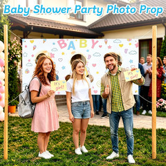 2Pcs Feed Me Baby Shower Game Backdrop, Funny Blindfold Feeding Baby Game Banner