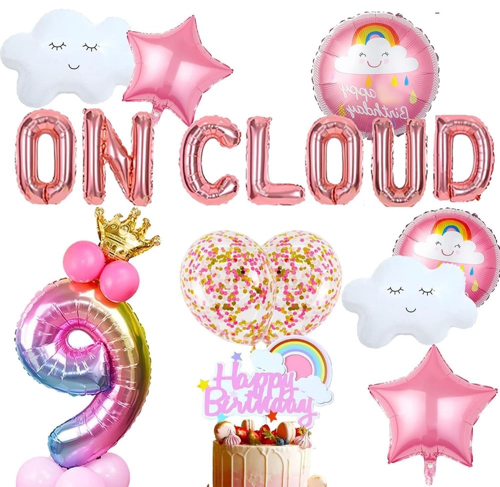 On Cloud 9 ROSE GOLD Balloons Banner On Cloud Nine Birthday Party Decorations…