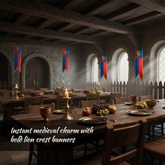 Medieval Castle Party Banners – 4.6ft Lion Vertical Flags for Knight Theme Decor
