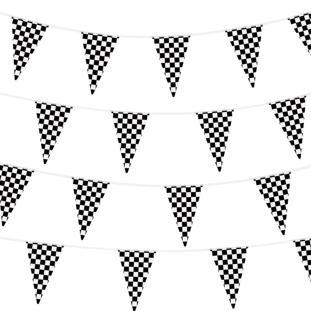 100ft Checkered Flag Banner, Racing Flags Race Car Wheels Birthday Party Decorat